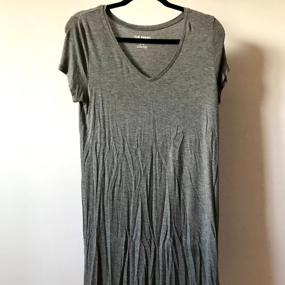 Joe Fresh Grey Short Sleeve V-neck Long Shirt with Mesh Details - Picture 1 of 3